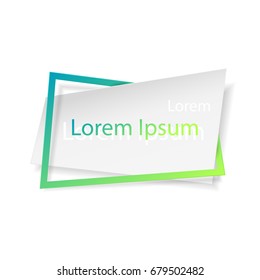 White paper sticker with gradient blue, green frame, isolated on white background with lettering. Space for text. Vector illustration. Elements for poster, card, web, design.