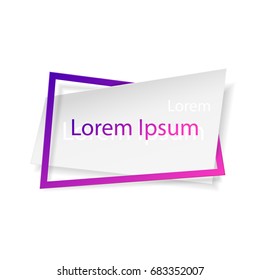 White paper sticker with gradient pink, purple frame, isolated on white background with lettering. Space for text. Vector illustration. Elements for poster, card, web, design.