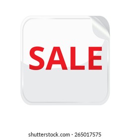 White paper sticker on white background. Vector stickers with curled edge. Sticker square shape. Sticker with sale text