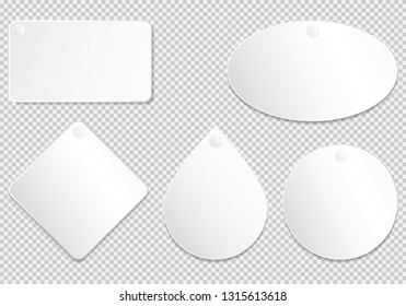 White paper stickers. Blank labels, tags in rectangular and round shape. Isolated vector set. Advertisement note paper, tag sticker illustration