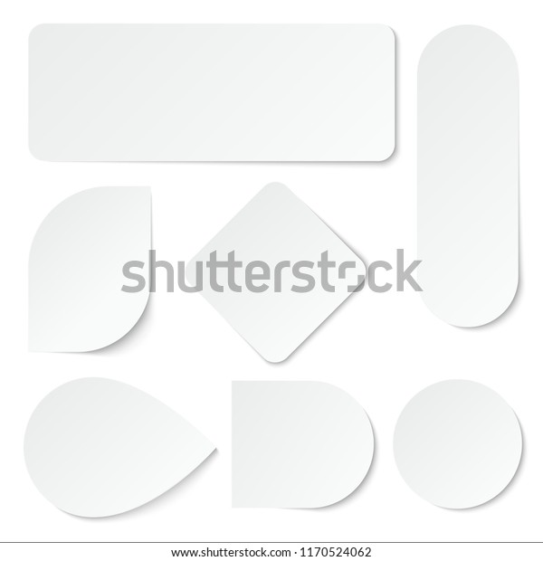 白い紙のステッカー 空白のラベル 長方形と丸い形状のタグ 分離型ベクター画像セット 広告メモ用紙 タグステッカーイラスト のベクター画像素材 ロイヤリティフリー