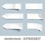 White Paper stickers set of different shapes with shadow and folded edges, tags, sticky notes for memo mockup isolated background