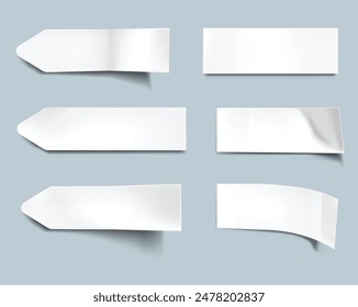 White Paper stickers set of different shapes with shadow and folded edges, tags, sticky notes for memo mockup isolated background