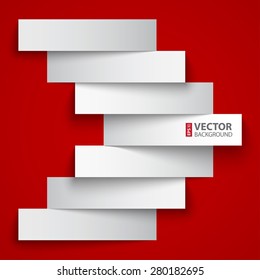 White paper stripe banners arrow on dark red background. RGB EPS 10 vector illustration