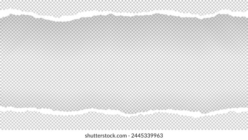 White paper strips with torn edges and soft shadow are on squared background for text.