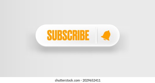 El papel blanco se suscribe al botón con timbre de anillo aislado en un fondo gris elegante. Suscripción a la plantilla de banner con papel blanco Suscripción al botón de canal de vídeo 