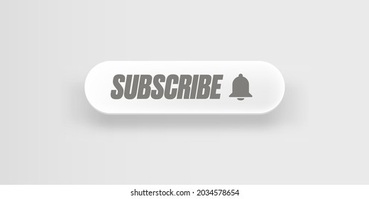 White paper subscribes button with ring bell isolated on stylish grey background. Subscribe banner template with white paper Subscribe video channel button