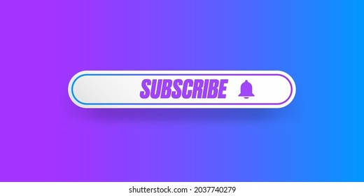 El papel blanco se suscribe a un botón con timbre de anillo aislado en un elegante fondo morado. Suscripción a la plantilla de banner con papel blanco Suscripción al botón de canal de vídeo