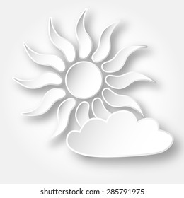 White paper sun and a cloud on the sky.