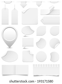 White Paper Tags and Stickers Set - Huge set of white paper tags, stickers and speech bubbles isolated on white background.  Eps10 file with transparency.