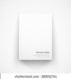 White paper template mock-up with drop shadow. Vector illustration