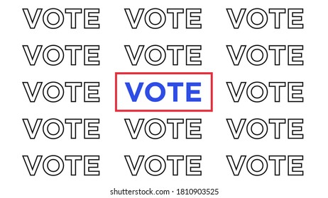 White paper with text pattern Vote, red rectangle and blue mark Vote. Election of the President or Government, polling day in USA, political voting, referendum. Vector illustration, banner and poster