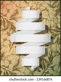 White paper texture ribbon and flower drawing background. Eps 10