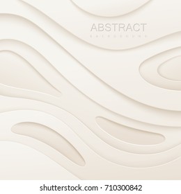 White paper topography relief. Abstract paper cut background. Realistic papercut decoration textured with wavy layers. Carving art. Vector 3d illustration. Material design concept. Template for design