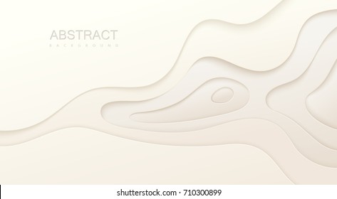 White paper topography relief. Abstract paper cut background. Realistic papercut decoration textured with wavy layers. Carving art. Vector 3d illustration. Material design concept. Template for design