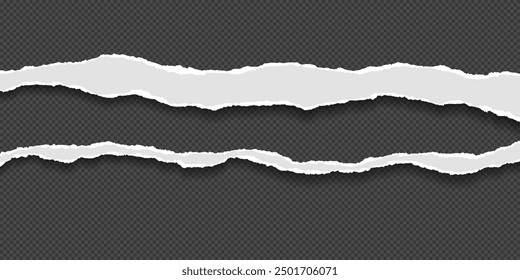 White paper with torn edges and soft shadow are on black squared background for text or ad.