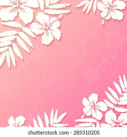 White Paper Tropical Flowers On Pink Vector Summer Background