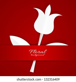  White paper Tulip on red background