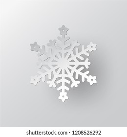 White paper vector snowflake on white ornate background