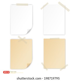 white paper and vintage paper with tape for note vector format
