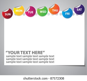 white paper with weekly sticker tags