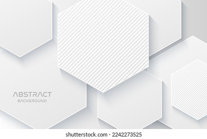 white papercut background. Vector 3d. Abstract geometric layered background. Paper shapes textured with hexagon. Minimalist cover design