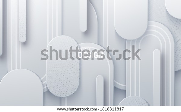 White papercut background. Vector 3d illustration. Abstract geometric layered background. Paper shapes textured with dotted pattern. Minimalist cover design