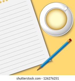 White papers, coffee,pencil ready for your message