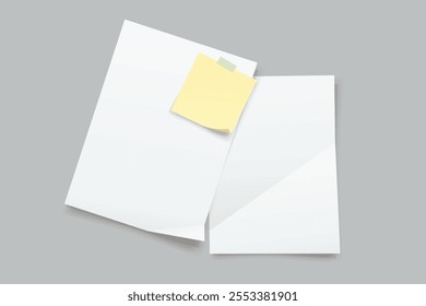 white papers with memo note top view