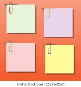 White papers and paper clips on the orange background, infographic elements. ( vector )