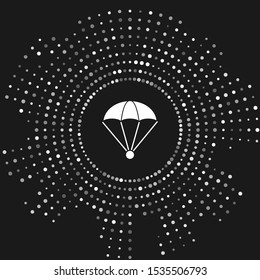 White Parachute icon isolated on grey background. Abstract circle random dots. Vector Illustration