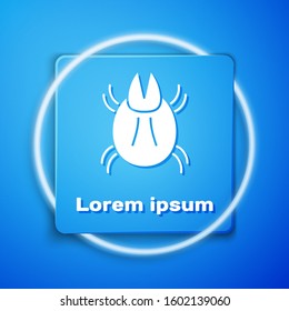 White Parasite mite icon isolated on blue background. Blue square button. Vector Illustration