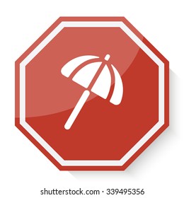 White Parasol icon on red stop sign web app