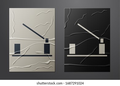 White Parking car barrier icon isolated on crumpled paper background. Street road stop border. Paper art style. Vector Illustration