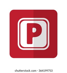 White Parking flat icon on red rounded square on white