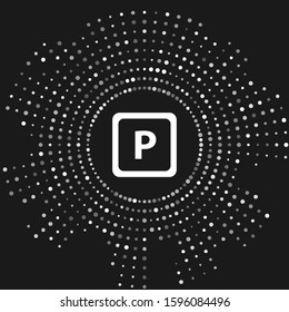 White Parking icon isolated on grey background. Street road sign. Abstract circle random dots. Vector Illustration