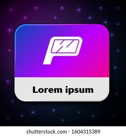 White Parking icon isolated on black background. Street road sign. Rectangle color button. Vector Illustration