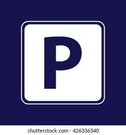 White parking icon vector sign. Blue background