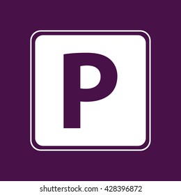 White parking icon vector sign. Purple background