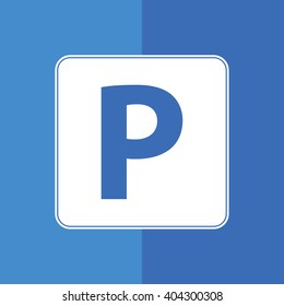 White parking vector sign. Blue background