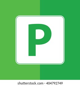 White parking vector sign. Green background