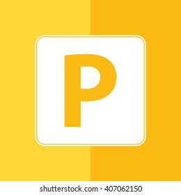 White parking vector sign. Yellow background