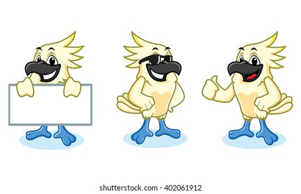 White Parrot Mascot happy, pose and bring board
