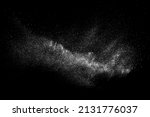 White particle wave on black background abstract dust powder line curve vector. Dynamic flow texture motion energy with scattered dispersion and luminous trail