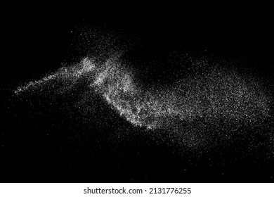 White particle wave on black background abstract dust powder line curve vector. Dynamic flow texture motion energy with scattered dispersion and luminous trail