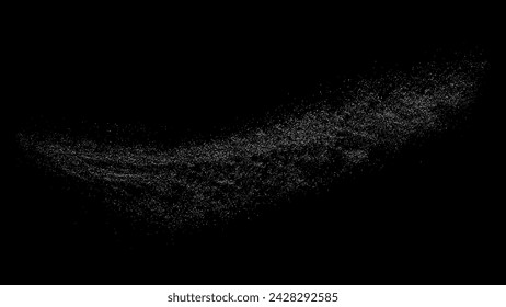 Textura granulada blanca. Recubrimiento de polvo abstracto. Ruido de grano. Explosión blanca sobre fondo negro. Splash efecto realista. Ilustración vectorial.  
