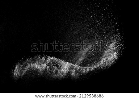 White particle wave on black background abstract dust powder line curve vector. Dynamic flow texture motion energy with scattered dispersion and luminous trail