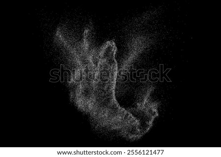 White particle wave on black background abstract dust powder line curve vector. Dynamic flow texture motion energy with scattered dispersion and luminous trail