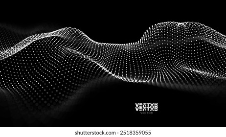 White Particles Abstract Technology Digital Data Flow Wavy Surface Background. Big Data Flow Cyber Particles Bokeh. Digital Neural Network. Concept of AI Artificial Intelligence Vector Illustration.