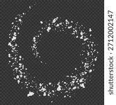 White particles of salt, flour, or sugar in a rounded spiral on an isolated transparent background. Food product, ingredient. For culinary projects, advertising. Vector realistic illustration.